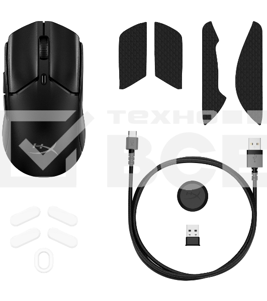 Мышь беспроводная/проводная HyperX Pulsefire Haste 2 Mini черный, 26000 dpi, радиоканал, Bluetooth, USB, кнопки - 6