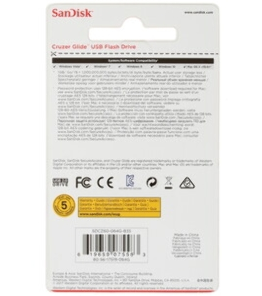 Флешка USB Sandisk 64Gb Cruzer Glide SDCZ60-064G-B35 USB 2.0 черный/красный