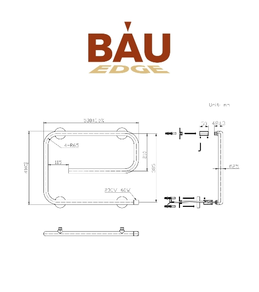 Полотенцесушитель электрический BAU E Black 41х53, черный матовый