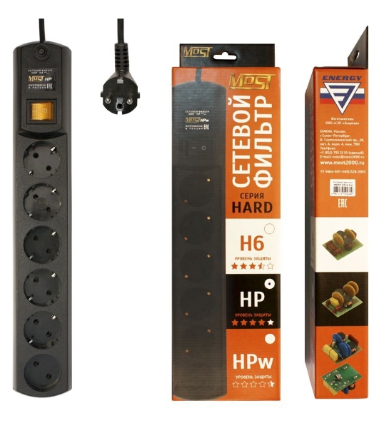 Сетевой фильтр Most HP 5м (6 розеток) черный (коробка)