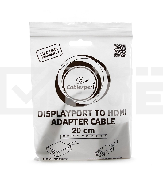 Переходник DisplayPort ->; HDMI Cablexpert A-DPM-HDMIF-002-W 20M/19F, белый, пакет (078733)