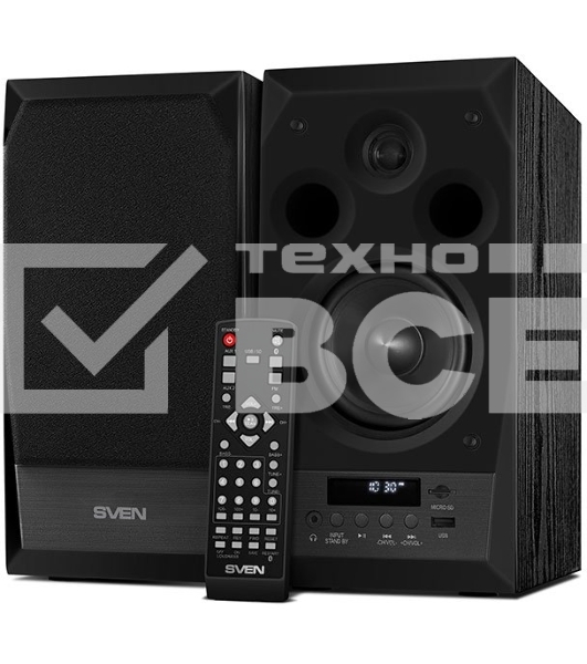 Акустическая система 2.0 SVEN MC-10, чёрный, мощность 2x25Вт (RMS), FM-тюнер, USB/microSD, дисплей, пульт ДУ, Bluetooth SVEN MC-10, чёрный, акустическая система 2.0, мощность 2x25Вт (RMS), FM-тюнер, USB/microSD, дисплей, пульт ДУ, Bluetooth