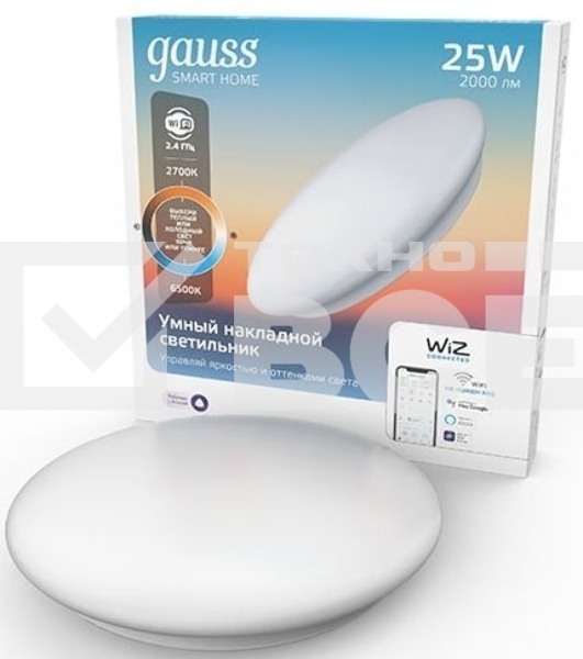 Светильник GaussSmartHome наст-потол 25W2000lm2700-6500К198-264V IP20 400*70мм изм.цвет.тем.+дим LED1/5