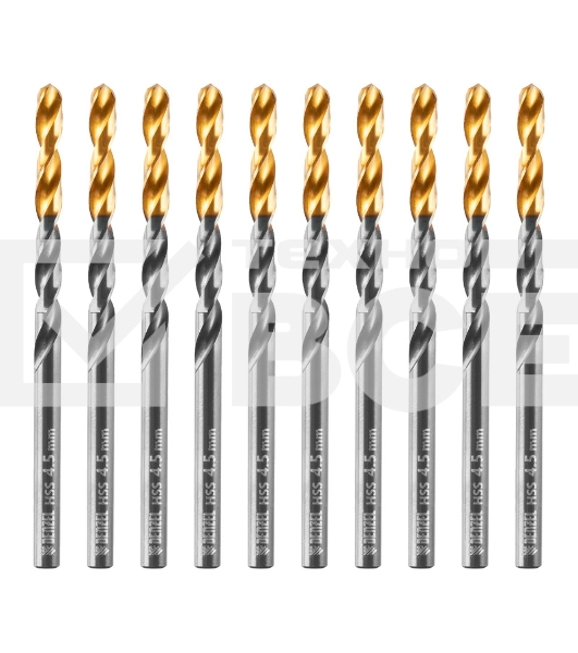 Сверло по металлу, 4,5 мм, HSS-Tin, Golden Tip, 10 шт. Denzel