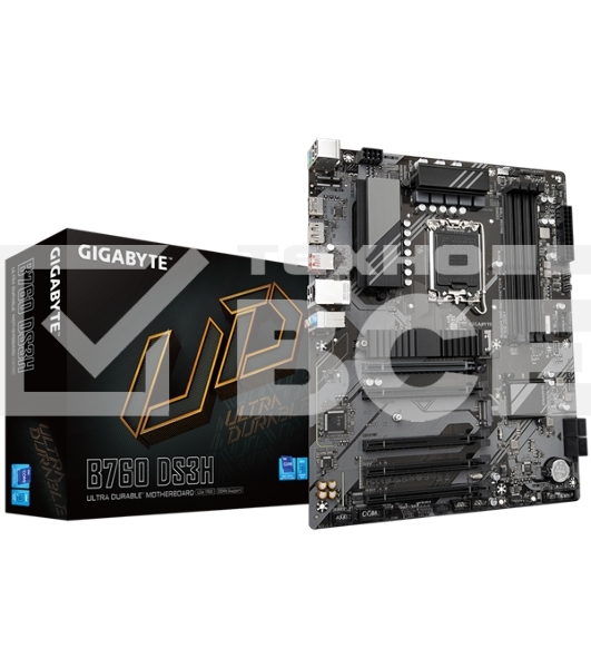 Материнская плата Gigabyte B760 DS3H, LGA 1700, Intel B760, 4xDDR5, 4xSATA, 2xM.2, 1xPCIe 4.0 x16, 4xPCIe 3.0 x1, 1xHDMI, 1xDP, 1x 1Gb LAN, 1xUSB 3.2 Gen 2, 1xUSB 3.2 Gen 2x2, 4xUSB 2.0, 3x3.5 мм, 7.1, ATX