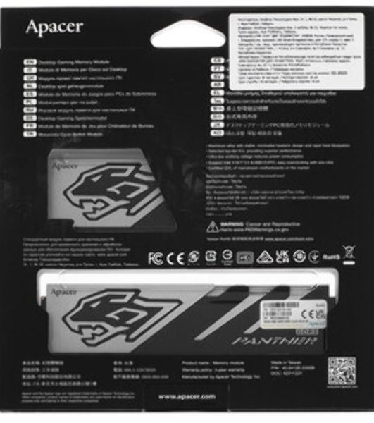 Оперативная память Apacer Panther, DDR5, 32GB (2x16GB), 6000 MHz, CL40, с радиатором