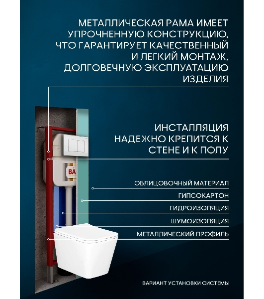 Комплект BAU 6 в 1: рамная инсталляция BAU NEO 45, унитаз подвесной безободковый Bau Stil, быстросъемное сиденье дюропласт микролифт, кнопка смыва BAU Stil , белый глянец