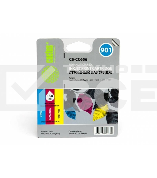 Картридж струйный Cactus CS-CC656 №901 многоцветный (18 мл.) для HP DJ 4500 series/J4524/J4535/J4580/J4624/J4660/J4680