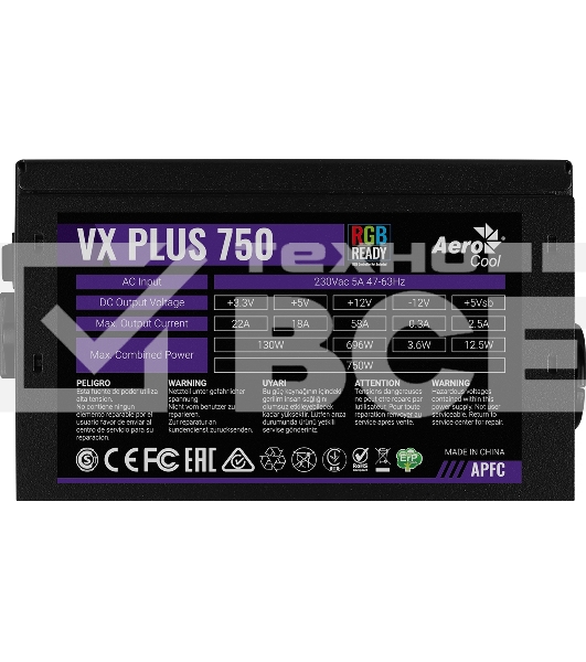 Блок питания Aerocool / Formula VX PLUS 750 RGB, 750Вт, 120мм, черный