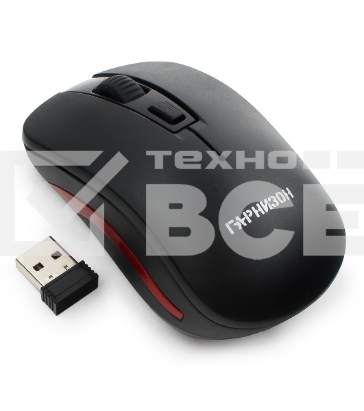 Мышь беспроводная Гарнизон GMW-420 черный, 1600 dpi, радиоканал, USB, кнопки - 4