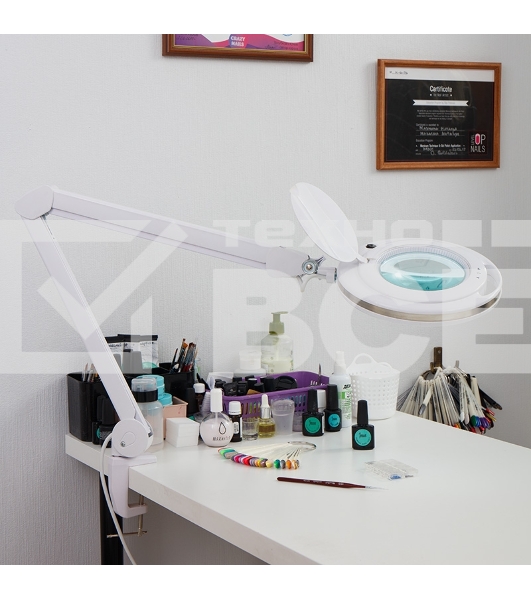 Лупа на струбцине Rexant, круглая, 3D, с подсветкой 60 LED, сенсорный регулятор яркости, белая 31-0531