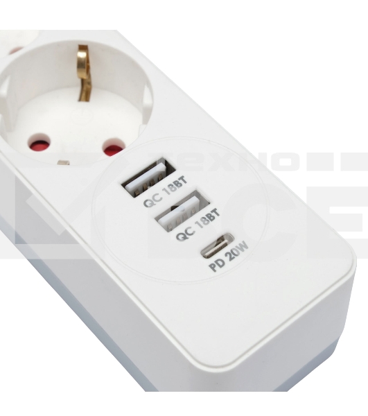Сетевой фильтр Гарнизон EPS-OP-4-CU2-W-2 2.0 Мультипорт 4р, 10А, 1xType-C PD, 2 х USB QC, 4м, ур.защиты 4+, белый, пак(21449)
