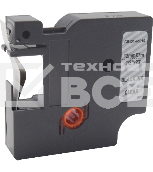 Картридж ленточный Cactus CS-D1-45010 12мм, черный шрифт, прозрачный фон, 7м для DYMO LM 160, 210D, 280, PnP, 420P, 500 TS; Rhino Pro 6000, 5200, 4200
