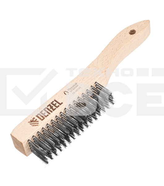 Щетка зачистная Denzel 5-и рядная, прямая проволока из нержавеющей стали с деревянной ручкой, EFP