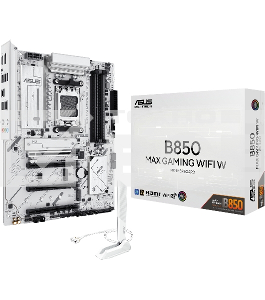 Материнская плата ASUS B850 MAX GAMING WIFI W, AM5, AMD B850, 4xDDR5, 4xSATA, 3xM.2, 1xPCIe 5.0 x16, 1xPCIe 4.0 x4, 2xPCIe 3.0 x1, 1xDisplayPort, 1xHDMI, 1x2.5Gb LAN, Wi-Fi 6E, Bluetooth 5.3, 1xUSB-C 10Gbps, 3xUSB-A 10Gbps, 2xUSB-A 5Gbps, 2xUSB-A 2.0, 3x3