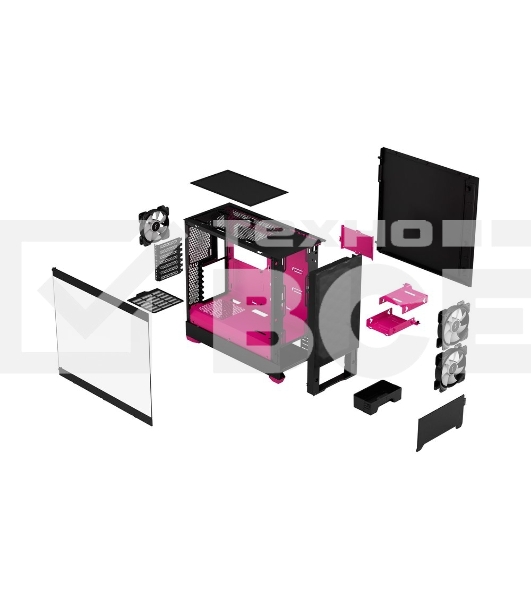 Компьютерный корпус без блока питания Fractal Design Pop Air RGb Magenta Core TG Clear Tint, Midi-Tower, 3x120мм RGb, 2xUSB-A 3.2 ATX, mATX, mITX черный/магента