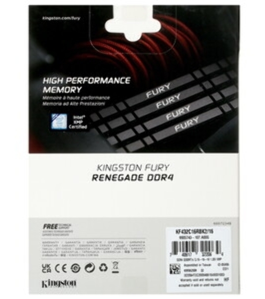 Оперативная память Kingston Fury Renegade, DDR4, 16GB (2x8GB), 3600MHz, CL16, DIMM, с радиаторами, серый/черный