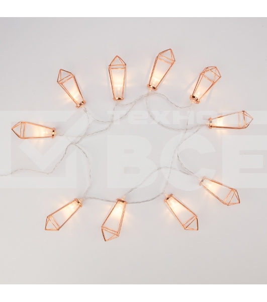 Гирлянда светодиодная «Кристаллы» бронзовые 10 LED, 1,5 м, прозрачный ПВХ, теплый белый свет свечения, 2 х АА (батарейки не в комплекте) NEON-NIGHT