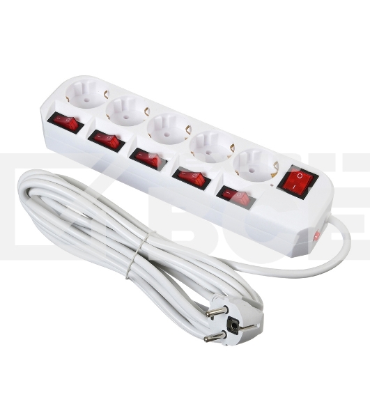 Сетевой фильтр Buro 500SH-5-SW-W 5м (5 розеток) белый (коробка)
