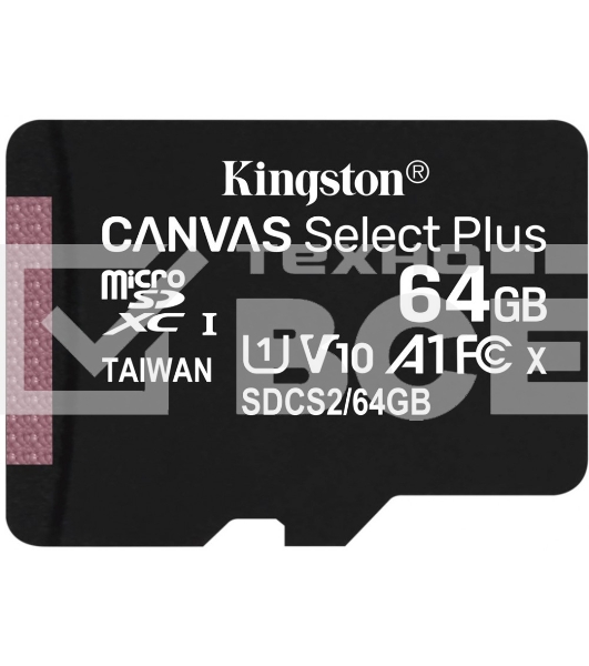 Флеш карта microSDHC 64GB microSDXC Class10 Kingston <SDCS2/64GBSP> Class10 UHS-I Canvas Select up to 100MB/s
