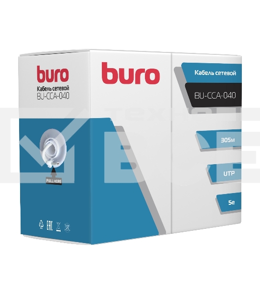 Кабель сетевой Buro UTP 4 пары cat5E solid 0.40мм CCA 305м серый