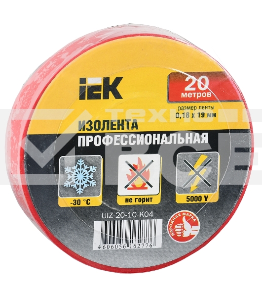 Изолента Iek UIZ-20-10-K04 0,18х19 мм красная 20 метров ИЭК