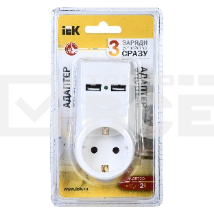 Белый адаптер Т-01/01 1 место 2P+PE 16А 2хUSB 2,1A IEK