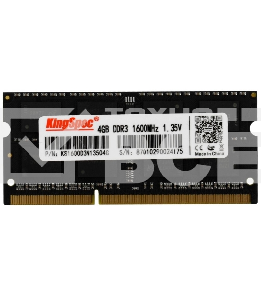 Оперативная память KingSpec, DDR3L, 4GB (1x4 GB), 1600 MHz, CL11, SO-DIMM