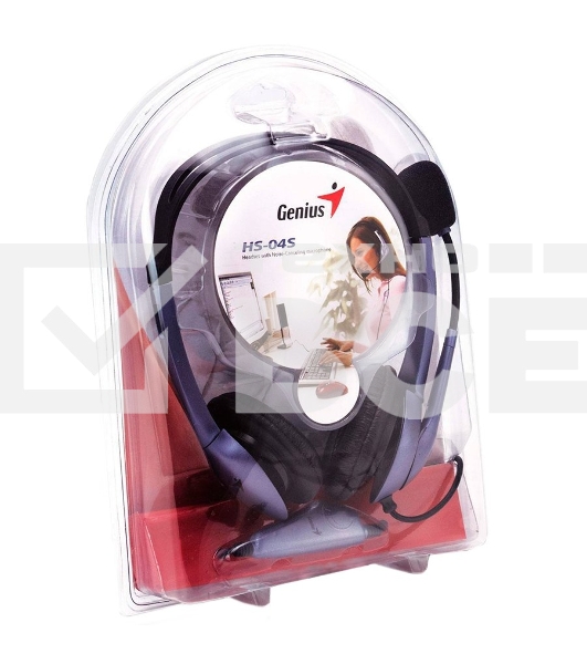 Проводная гарнитура Genius HS-04S (крепление - оголовье, накладные наушники, разъем mini jack 3.5 мм, фиксированное крепление микрофона.) Цвет сиреневый.
