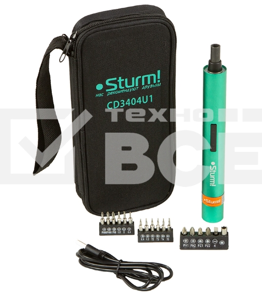 Отвертка Аккумуляторная Sturm! CD3404U1, 3,6 В, USB type C, набор бит, сумка, без ЗУ