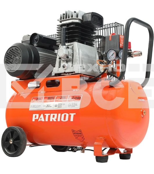 Компрессор Patriot поршневой ременной PTR 50-360I, 360 л/мин, 10 бар, 2200 Вт, 50 л, быстросъемный 1/4
