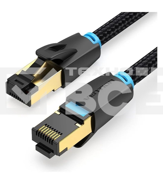 Патч-корд Vention прямой SFTP cat.8 RJ45 - 3м. Черный Тканевая оплетка