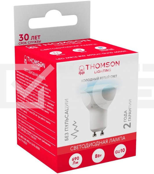 Лампа LED Thomson GU10,  полусфера, 8Вт, 6500К, белый холодный,  TH-B2327, 1 шт.