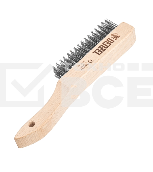 Щетка зачистная Denzel 5-и рядная, прямая проволока из нержавеющей стали с деревянной ручкой, EFP