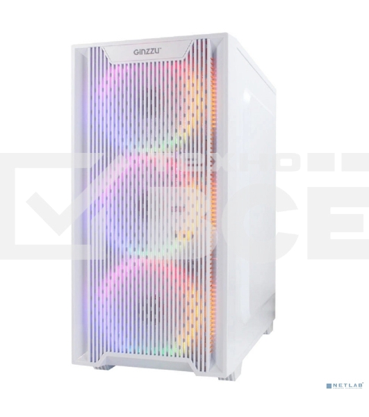 Компьютерный корпус Ginzzu CL660 mATX FAN 4*12FRGb передняя панель Решетка Белый