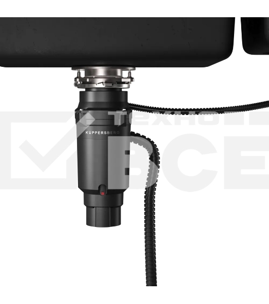 Измельчитель пищевых отходов Kuppersberg WSS 550 B, High-Tech, мощность 550 Вт, 3400-3800 об/мин, защита от перегрева, авто выключение, DC мотор, уровень шума 75 дБ, черный