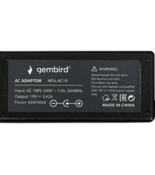 Блок питания Gembird для ноутбуков Asus, Toshiba 19В/3,42А, 65Вт, 1 штекер 5,5х2,5мм (NPA-AC19)