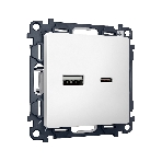 Комплект механизма розетки ALFA Белый матовый 2USB A+C 20W (быстрая зарядка) QUANT (AP1310, VM177) MA131010, фото 1