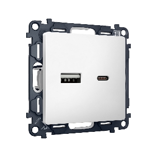 Комплект механизма розетки ALFA Белый матовый 2USB A+C 20W (быстрая зарядка) QUANT (AP1310, VM177) MA131010