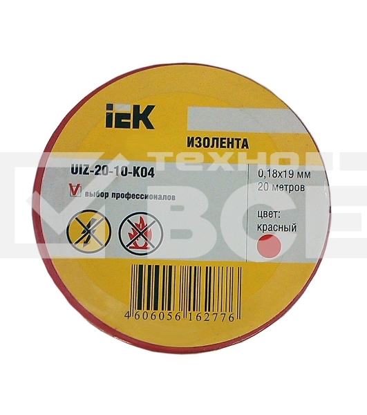 Изолента Iek UIZ-20-10-K04 0,18х19 мм красная 20 метров ИЭК