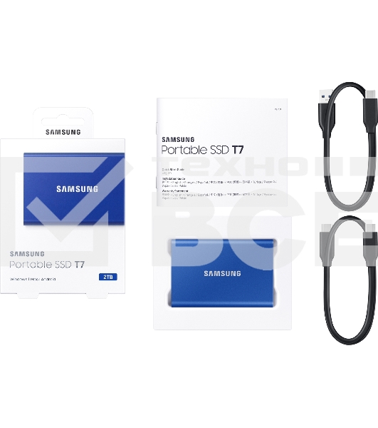 Внешний SSD Samsung T7, 2TB, USB 3.2 Gen 2 Type-C, R/W 1050/1000, синий