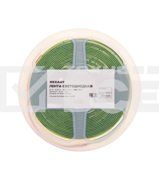 Лента светодиодная 24В, COB 8Вт/м, 320 LED/м, зеленый, 8мм, 5м, IP20 Rexant