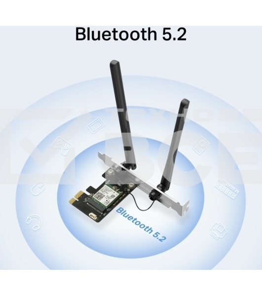 Сетевой адаптер Wi-Fi + Bluetooth Mercusys MA80XE AX3000 PCI Express (ант.внеш.несъем.) 2ант.