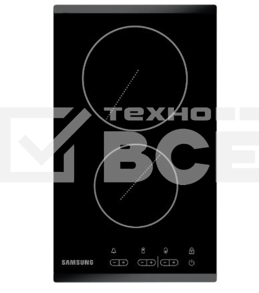 Встраиваемая электрическая панель Samsung NZ32R1506BK/WT 288 x 505 x 50 мм, стеклокерамика, 2 конфорки, сенсорное управление, защита от детей, светодиодный LED-дисплей, черный цвет