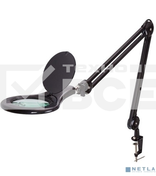 Лупа на струбцине Rexant, круглая, 5D, с подсветкой 56 SMD LED, черная 31-0406