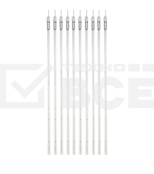 Гирлянда Тающие сосульки комплект 10 шт. х 100см, шаг 100см, 960 LED теплый белый, белый каучук, IP65, 24В, соединяется Neon-night