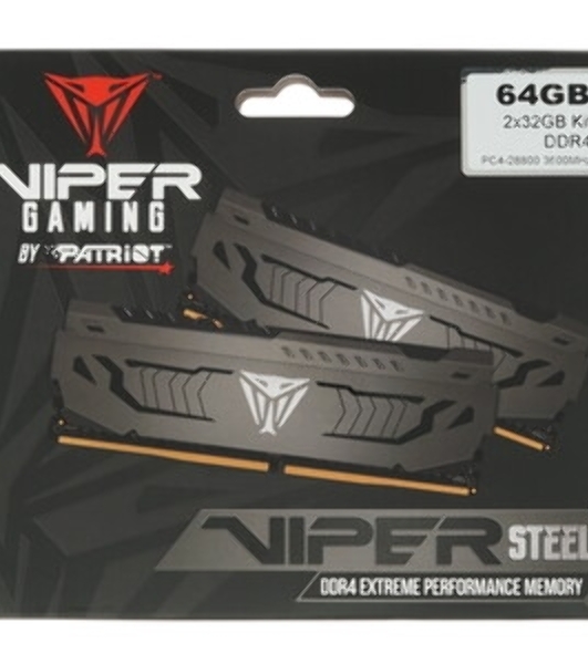 Оперативная память Patriot Viper Steel, DDR4, 64GB (2x32GB), 3600MHz, CL18, DIMM, радиатор, черный