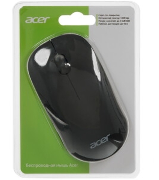 Мышь беспроводная Acer OMR130 черный, 1200 dpi, радиоканал, USB, кнопки - 3