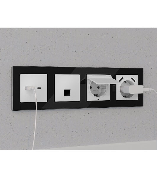 Комплект механизма розетки ALFA Белый матовый 2USB A+C 20W (быстрая зарядка) QUANT (AP1310, VM177) MA131010
