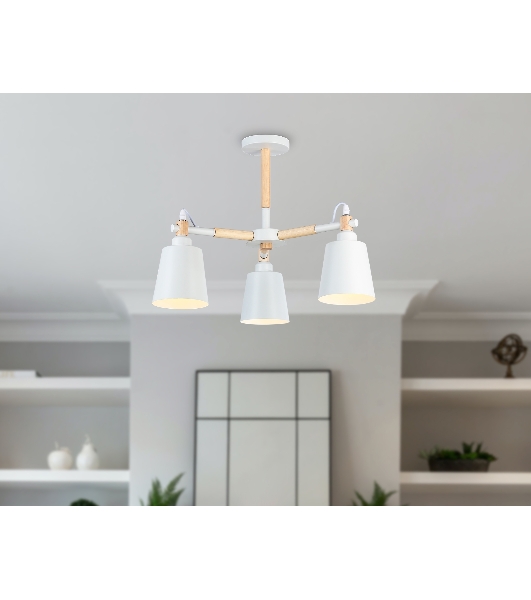 Светильник Ambrella light TR82204/3 WH/LW белый/светлое дерево E27/3 max 40W D560*430